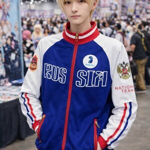 Blue and White Russia Track Jacket Yuri Plisetsky Yurio Cosplay Anime Jacket Sm